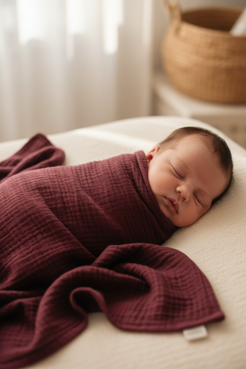 Maroon Organic Swaddle | GOTS Certified Organic Cotton Muslin