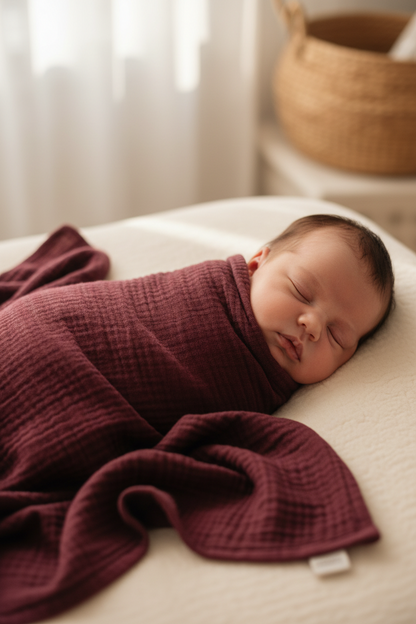 Maroon Organic Swaddle | GOTS Certified Organic Cotton Muslin