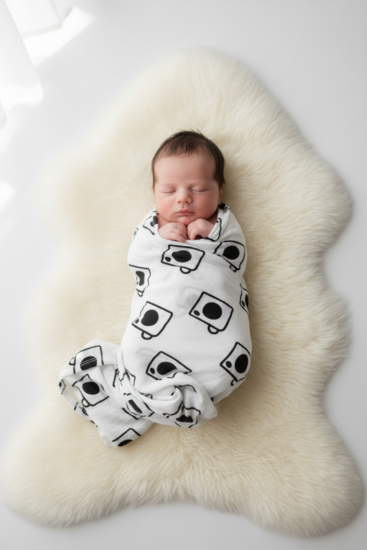 Camera organic cotton muslin swaddle by Modern Burlap