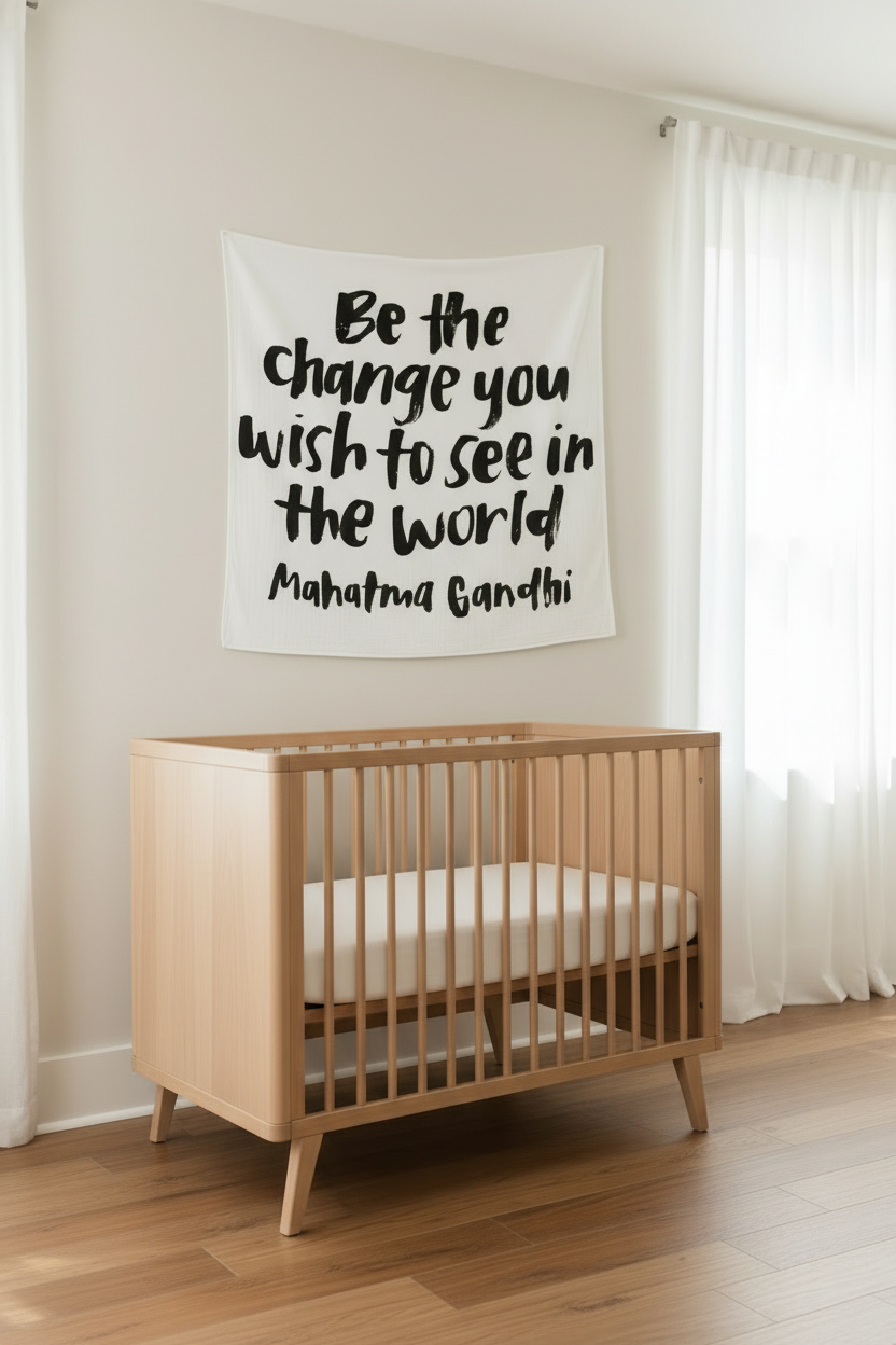 Be the Change organic cotton muslin swaddle + wall art by Modern Burlap