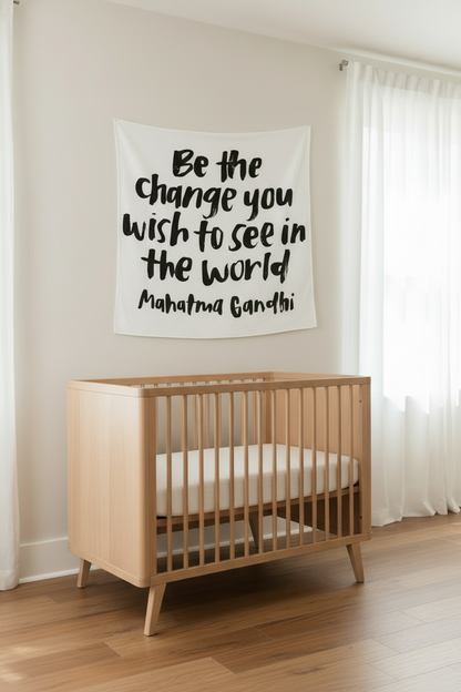 Be the Change organic cotton muslin swaddle + wall art by Modern Burlap
