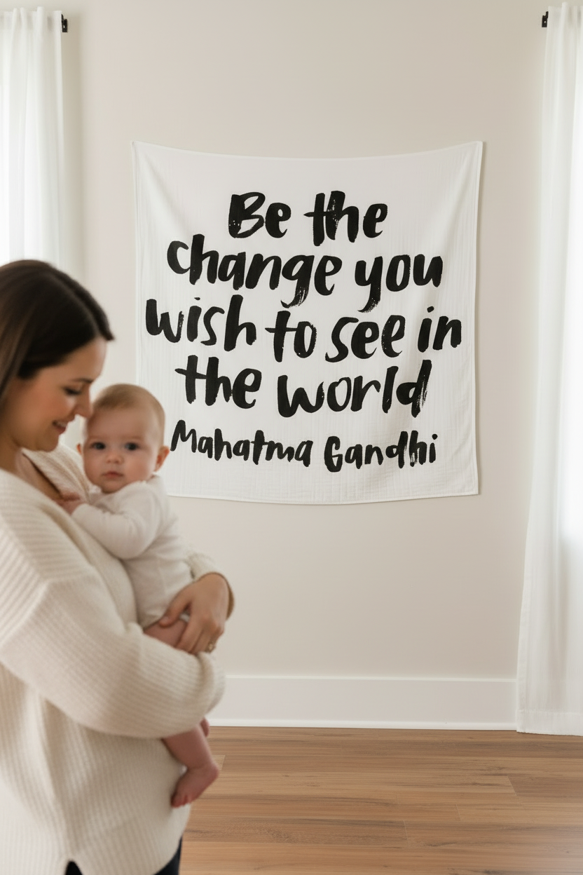 Be the Change organic cotton muslin swaddle + wall art by Modern Burlap