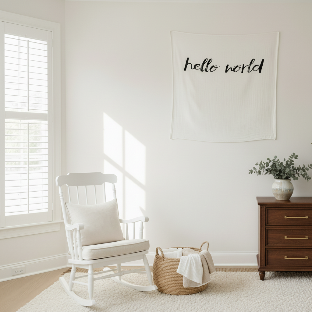 Hello World organic cotton muslin swaddle by Modern Burlap