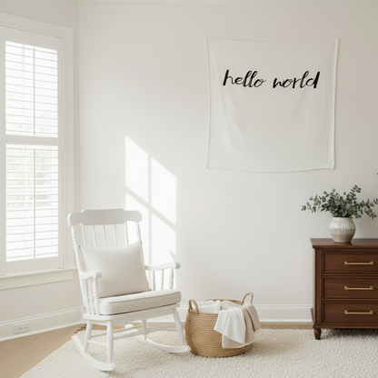 Hello World organic cotton muslin swaddle by Modern Burlap