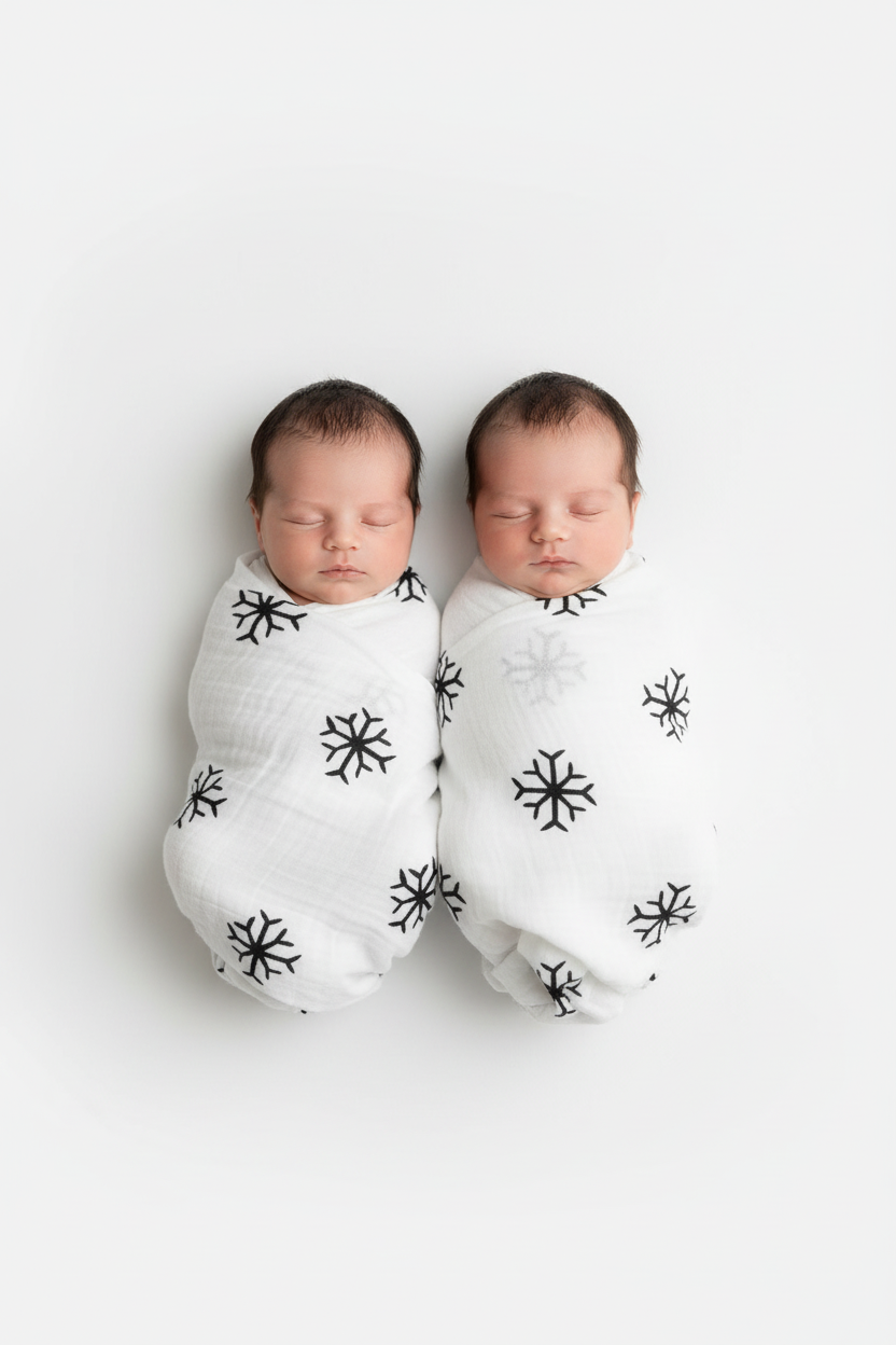 Snowflakes organic cotton muslin swaddle by Modern Burlap