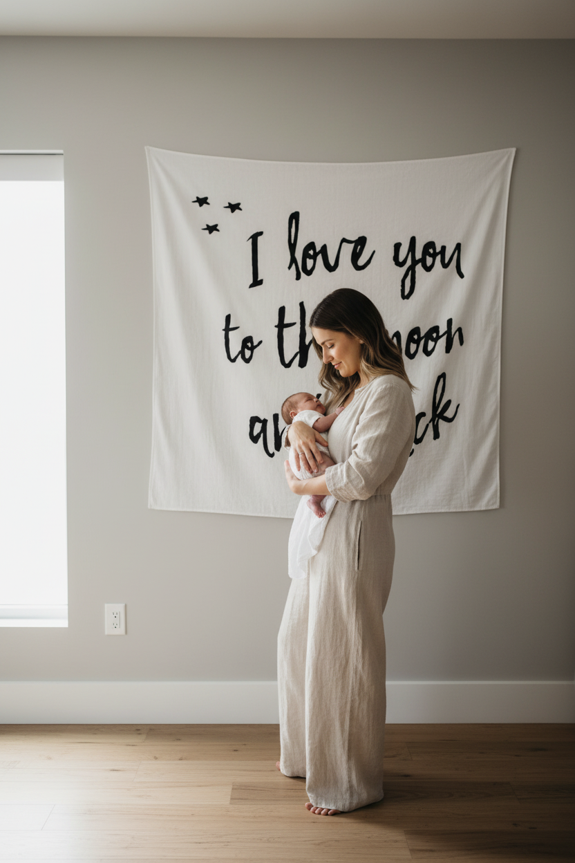 Love You to the Moon and Back Organic Swaddle + Wall Art | GOTS Certified Organic Cotton Muslin