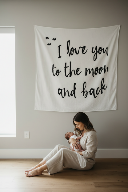 Love You to the Moon and Back Organic Swaddle + Wall Art | GOTS Certified Organic Cotton Muslin