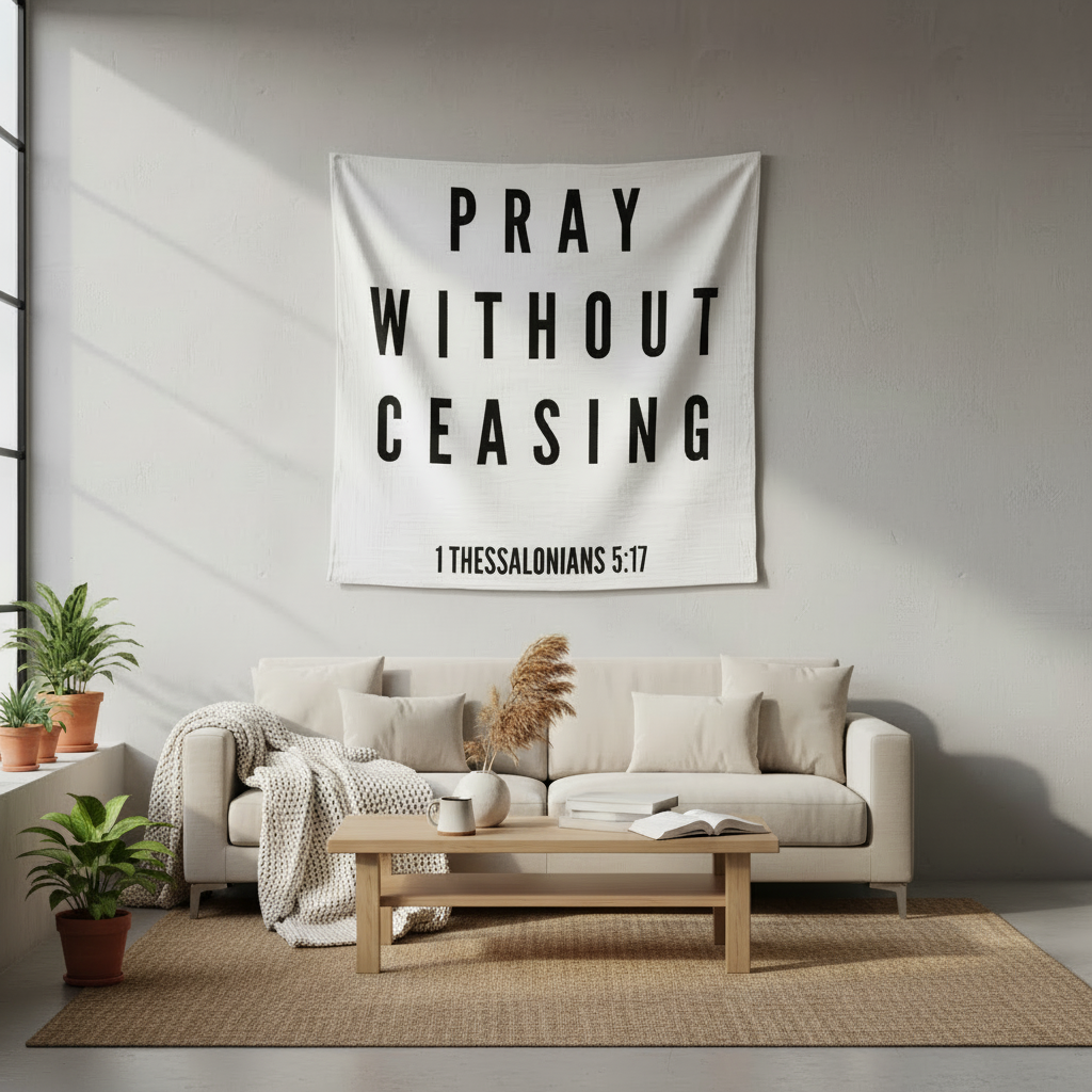 1 Thessalonians 5:17 Scripture Swaddle + Wall Art | GOTS Certified Organic Cotton Muslin