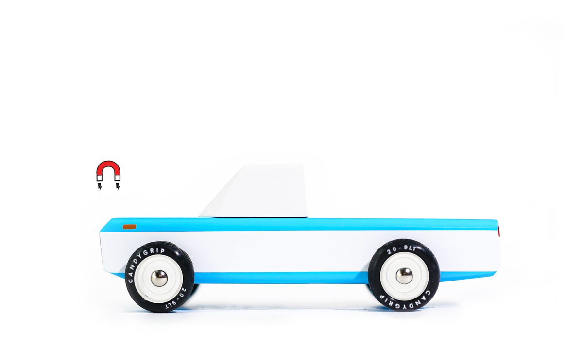 Blue Longhorn wooden toy vehicle by Candylab Toys
