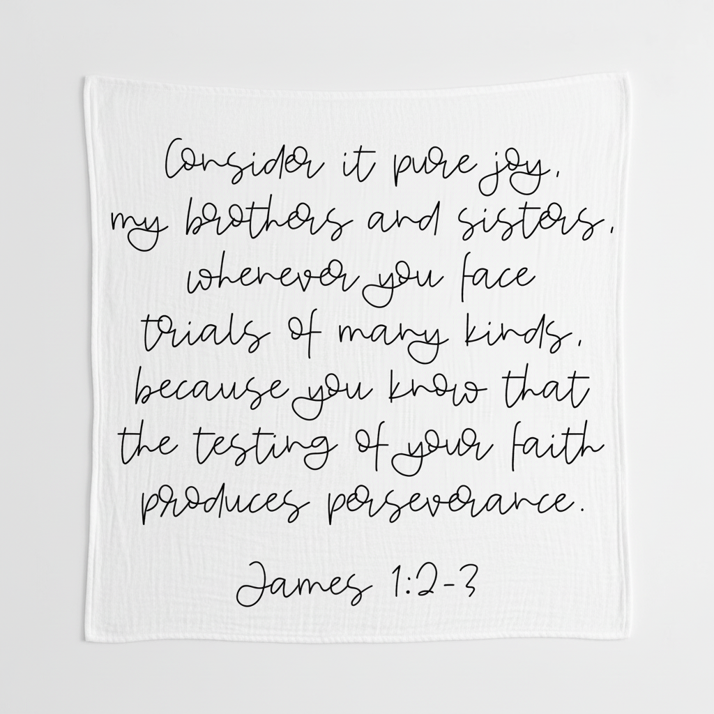 James 1:2-3 Scripture Swaddle + Wall Art | GOTS Certified Organic Cotton Muslin