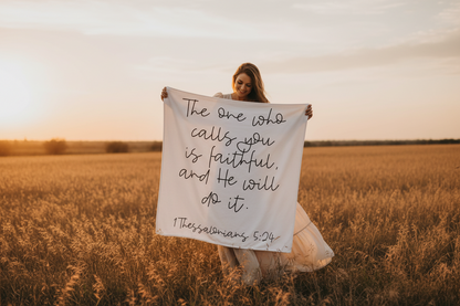1 Thessalonians 5:24 organic cotton muslin Scripture swaddle and wall art