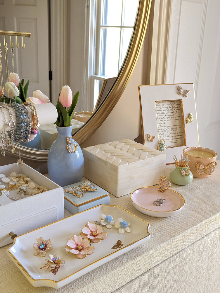 
                  
                    Load image into Gallery viewer, Lo Home | Ruby Clay - Gilded Butterflies Trays with 22K Gold Accent: Small
                  
                