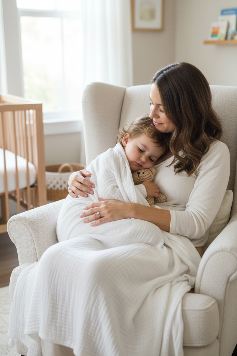 Organic Muslin XL Throw Blanket | White Tassels | GOTS Certified Organic Cotton Muslin