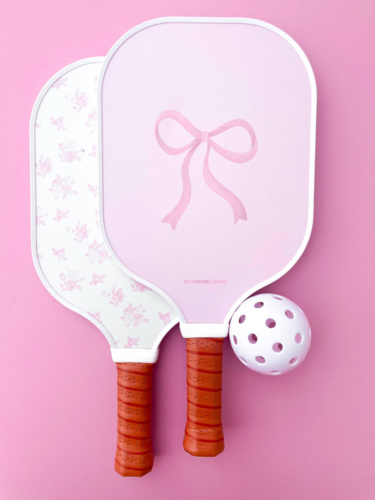 
                  
                    Load image into Gallery viewer, Rock Paper Scissors - Coquette Pink Bow Floral Pickleball Paddle
                  
                