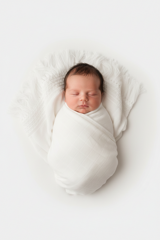 White Fringe organic cotton muslin swaddle by Modern Burlap