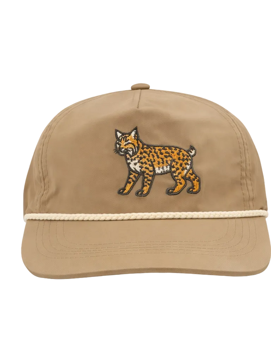 Lischka Brothers Bobcat Rope Cap, Khaki, front view showing the design and rope detail