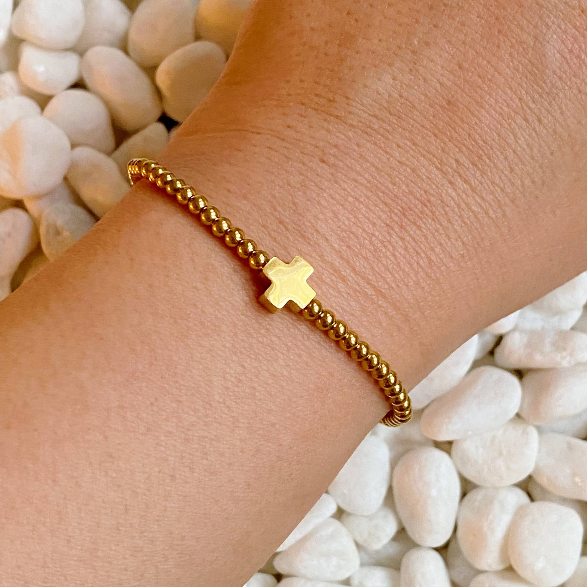 Gold So Very Blessed cross bracelet by Ellison+Young