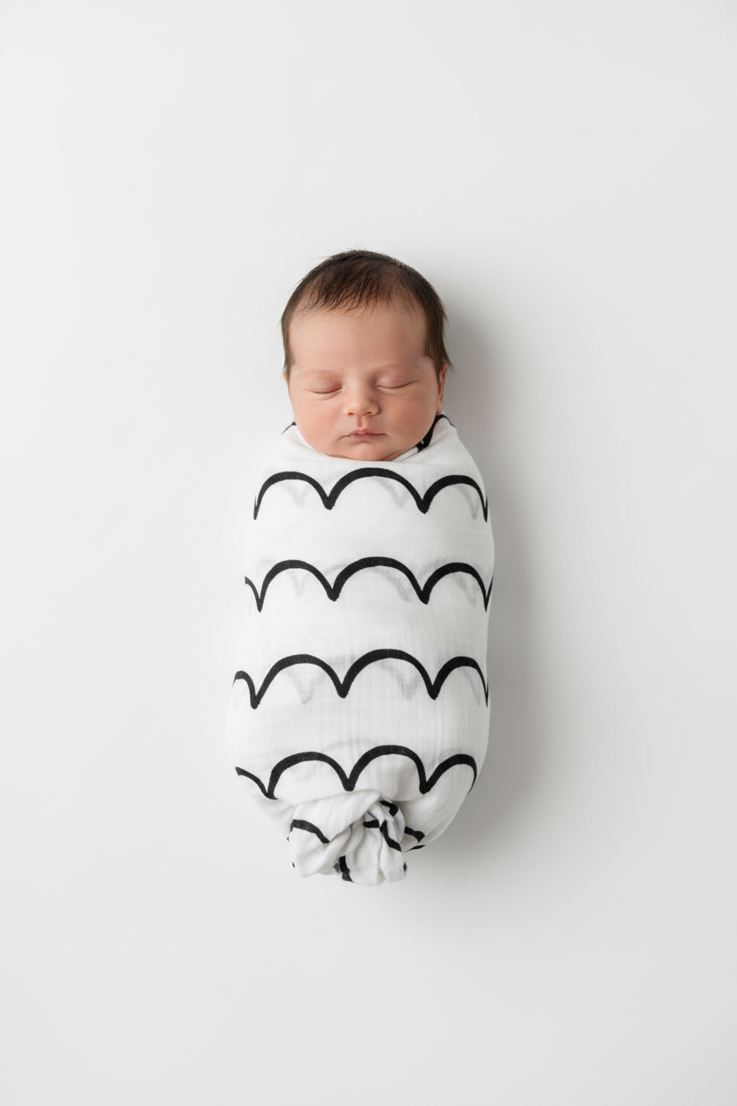 Waves organic cotton muslin swaddle by Modern Burlap