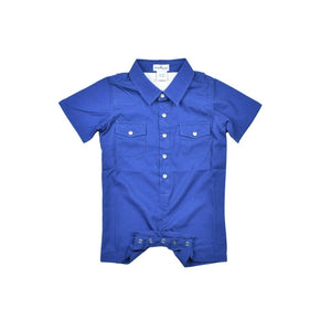 
                  
                    Load image into Gallery viewer, BlueQuail Clothing Co. - Gameday Navy Pearl Snap Romper: 3-6m
                  
                