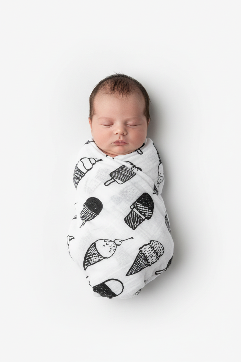Ice Cream Love organic cotton muslin swaddle and wall art by Modern Burlap