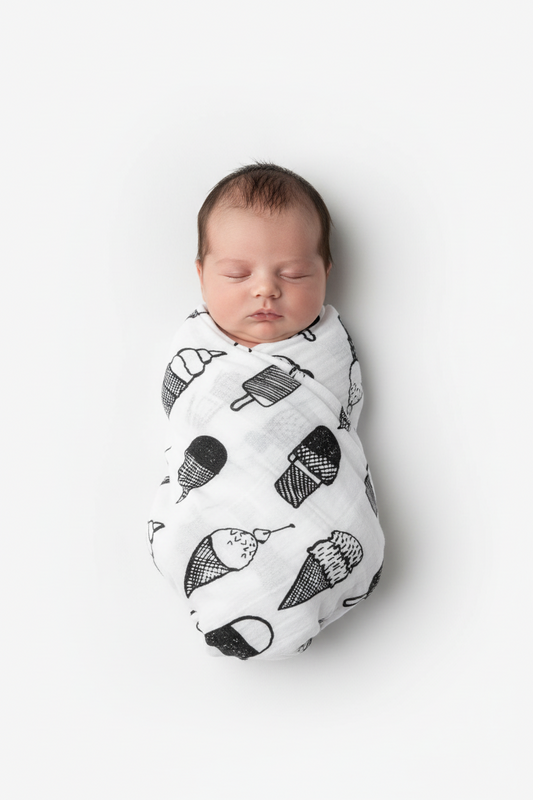 Ice Cream Love organic cotton muslin swaddle and wall art by Modern Burlap