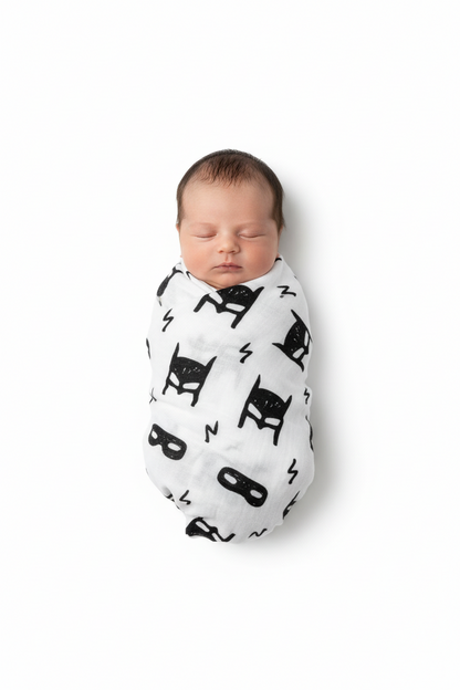 Hero Struck organic cotton muslin swaddle by Modern Burlap