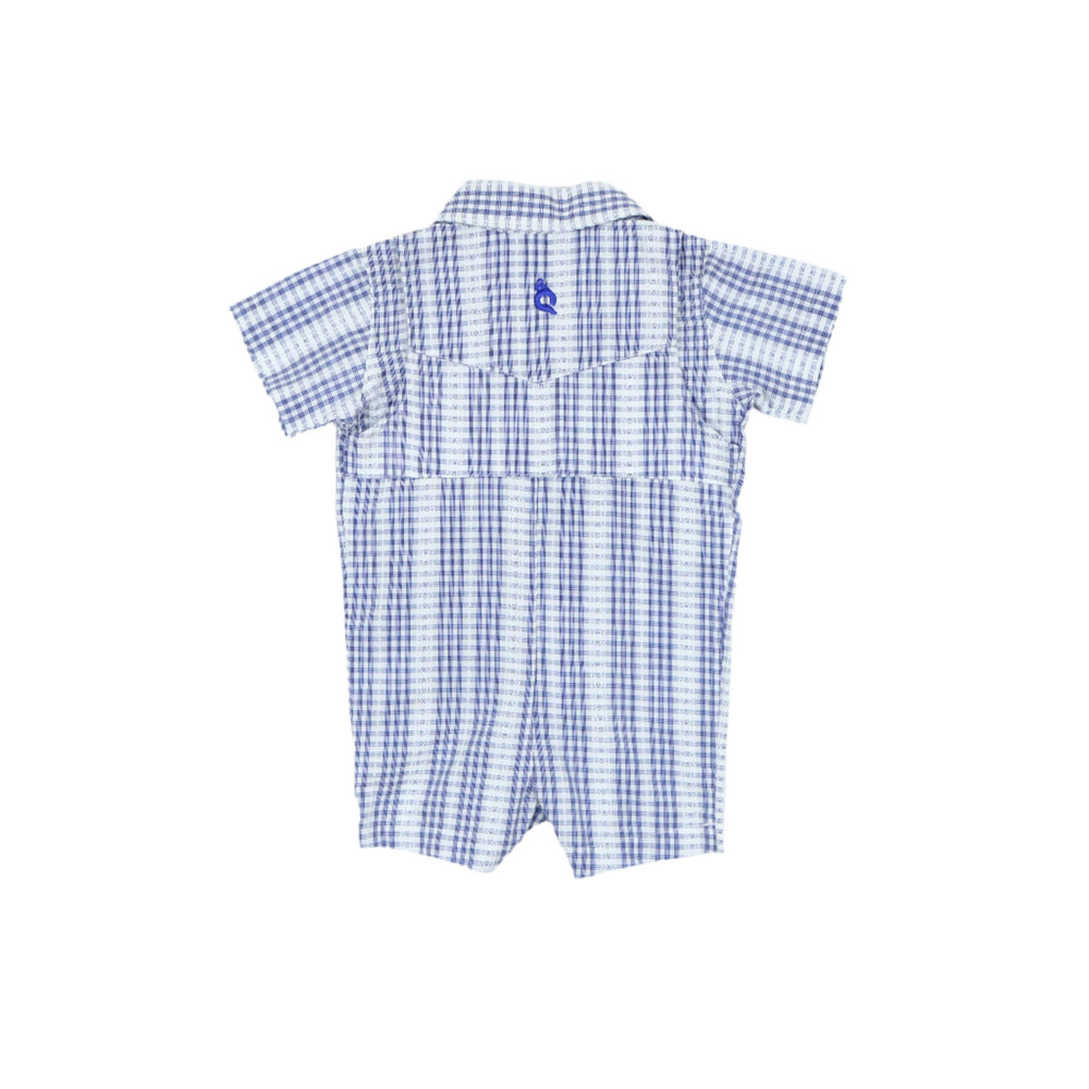 
                  
                    Load image into Gallery viewer, BlueQuail Clothing Co. - Navy Plaid Pearl Snap Romper: 6-12m
                  
                