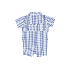 
                  
                    Load image into Gallery viewer, BlueQuail Clothing Co. - Navy Plaid Pearl Snap Romper: 6-12m
                  
                