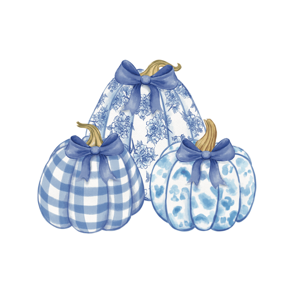 
                  
                    Load image into Gallery viewer, Front Porch Elegance - Pumpkin Trio (Blue)- Door Hanger: No Bow- Ribbon Hanger Only
                  
                