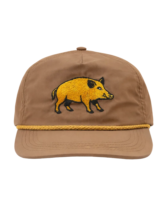 Lischka Brothers Wild Boar Rope Cap, Rugged Oak, front view showing the design and rope detail