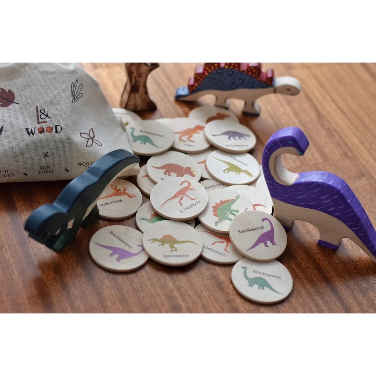 L and wood - Wooden Large Dino Memory Set (24 pcs)