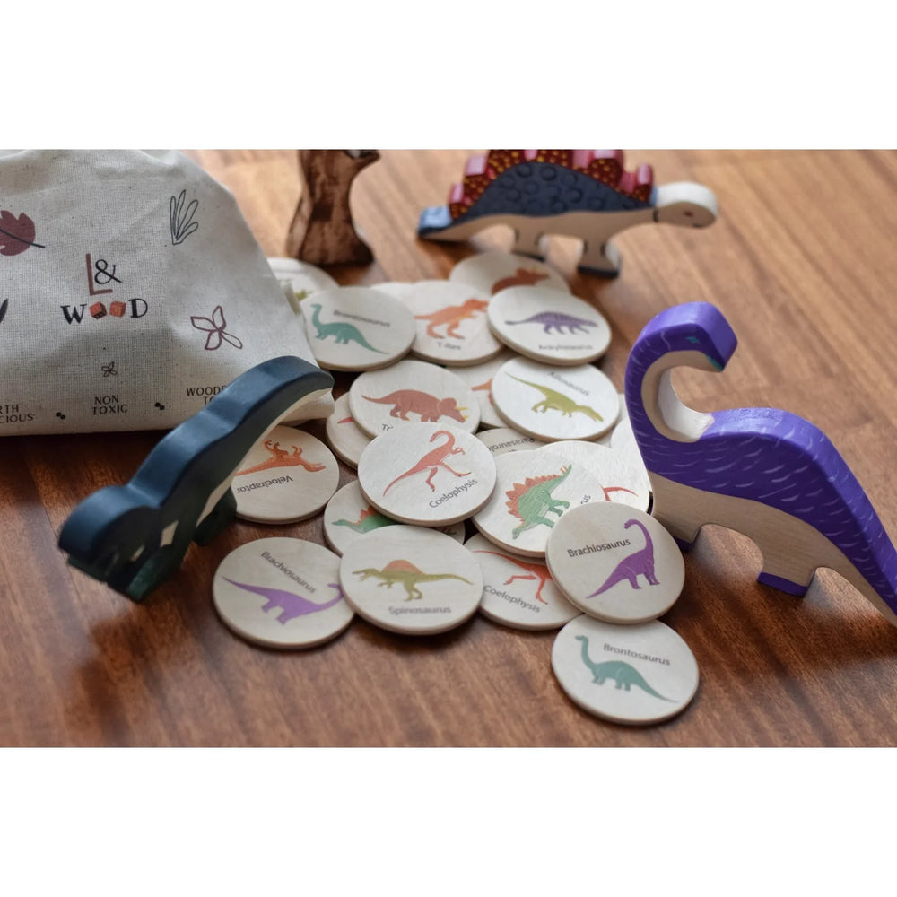 
                  
                    Load image into Gallery viewer, L and wood - Wooden Large Dino Memory Set (24 pcs)
                  
                