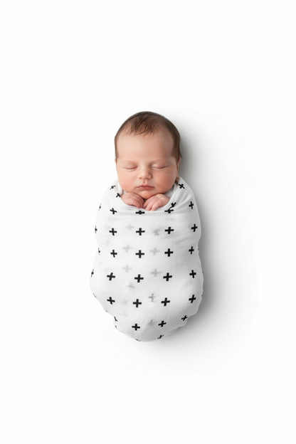 Swiss Cross organic cotton muslin swaddle by Modern Burlap