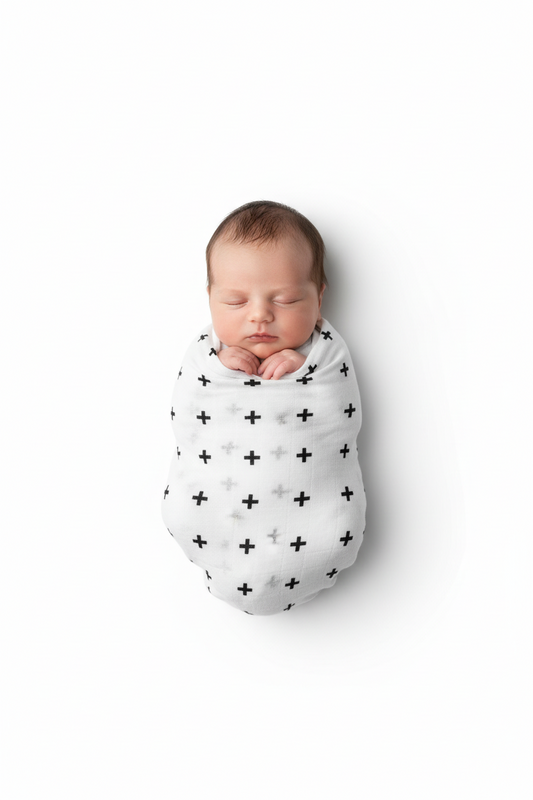 Swiss Cross organic cotton muslin swaddle by Modern Burlap
