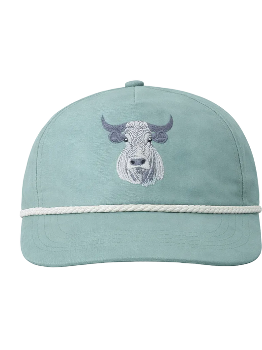 Lischka Brothers Bull Rope Cap, Sage Gray, front view showing the design and rope detail