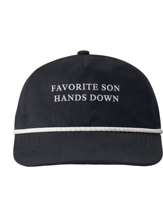 Lischka Brothers Favorite Son Hands Down Rope Cap, Black, front view showing the design and rope detail