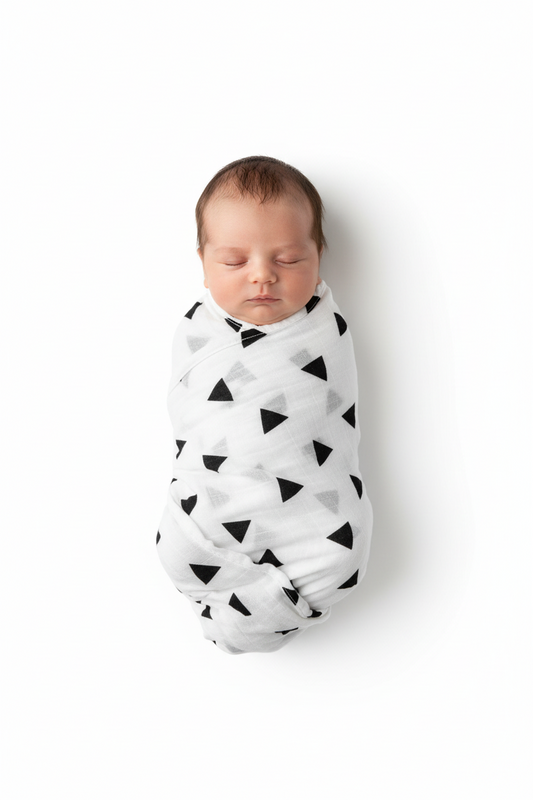 Triangles organic cotton muslin swaddle by Modern Burlap