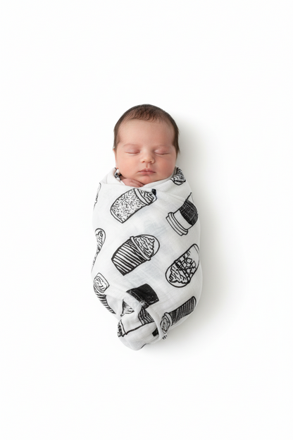 Coffee Love organic cotton muslin swaddle by Modern Burlap