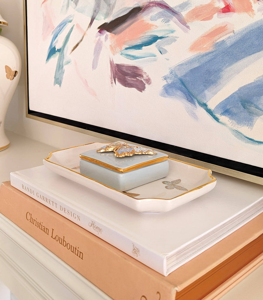 
                  
                    Load image into Gallery viewer, Lo Home | Ruby Clay - Gilded Butterflies Trays with 22K Gold Accent: Small
                  
                