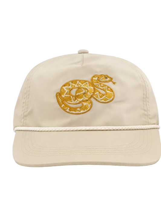 Lischka Brothers Rattlesnake Rope Cap, Sand, front view showing the design and rope detail