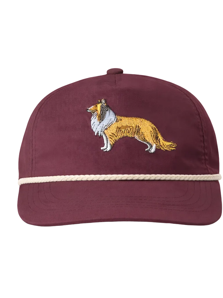 Lischka Brothers Collie Rope Cap, Maroon, front view showing the design and rope detail