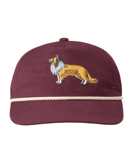 Lischka Brothers Collie Rope Cap, Maroon, front view showing the design and rope detail