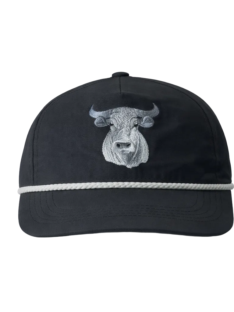 Lischka Brothers Bull Rope Cap, Black, front view showing the design and rope detail