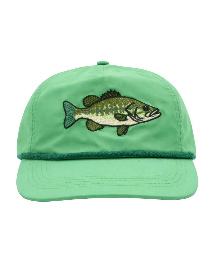 Lischka Brothers Guadalupe Bass Rope Cap, Green, front view showing the design and rope detail