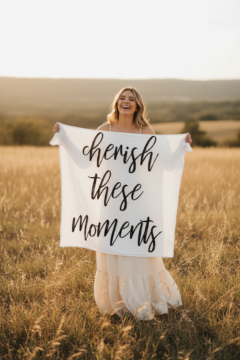 Cherish These Moments Organic Swaddle + Wall Art | GOTS Certified Organic Cotton Muslin