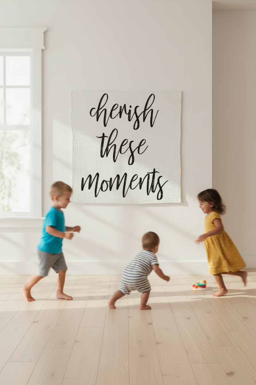 Cherish These Moments Organic Swaddle + Wall Art | GOTS Certified Organic Cotton Muslin