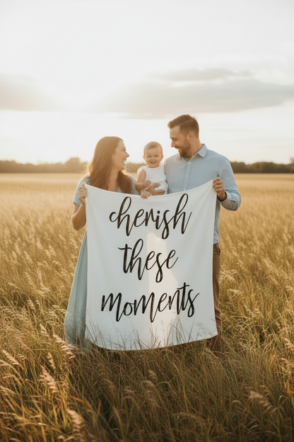 Cherish These Moments Organic Swaddle + Wall Art | GOTS Certified Organic Cotton Muslin