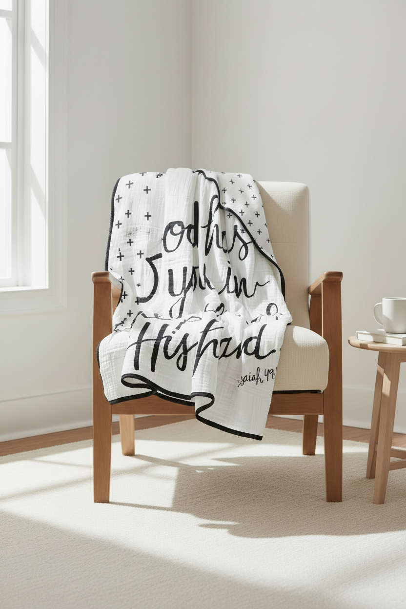 Swiss Cross + Isaiah 49:16 Reversible Muslin Quilt | GOTS Certified Organic Cotton Muslin | 8 Layer
