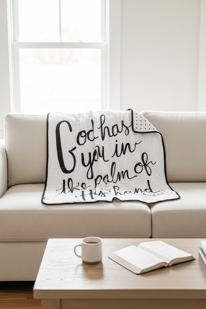 Swiss Cross + Isaiah 49:16 Reversible Muslin Quilt | GOTS Certified Organic Cotton Muslin | 8 Layer
