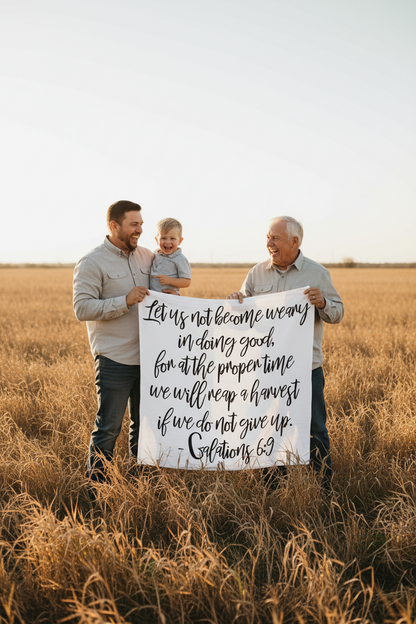 Galatians 6:9 Scripture swaddle and wall art by Modern Burlap